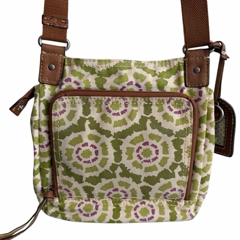 Fossil Y2K Canvas Key-Per Crossbody Bag Green Geometric Adjustable Shoulder EUC - Picture 5 of 15